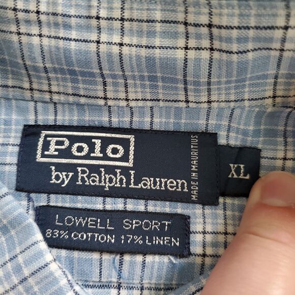 Polo Ralph Lauren Shirt Mens Extra Large Blue Button Up Plaid Linen Lowell Sport - Picture 7 of 14